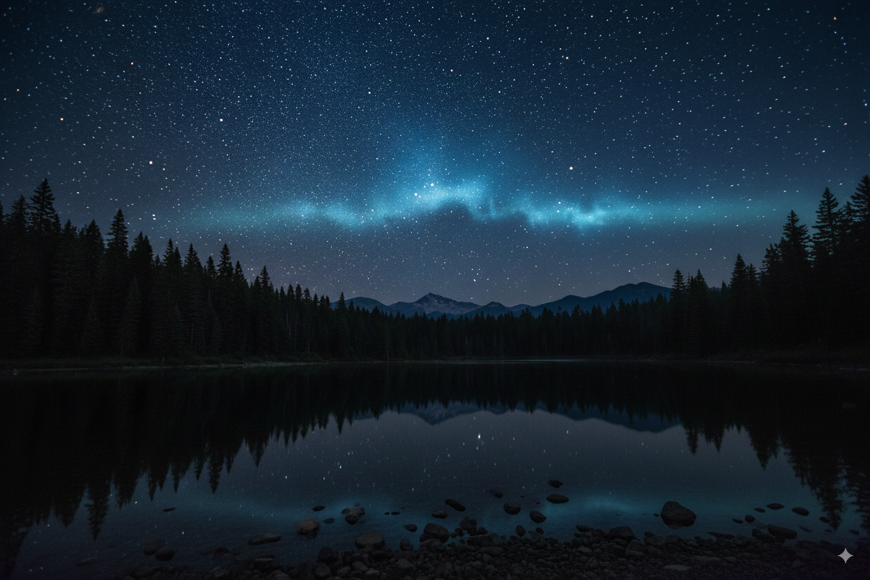 Night sky reflected on still water